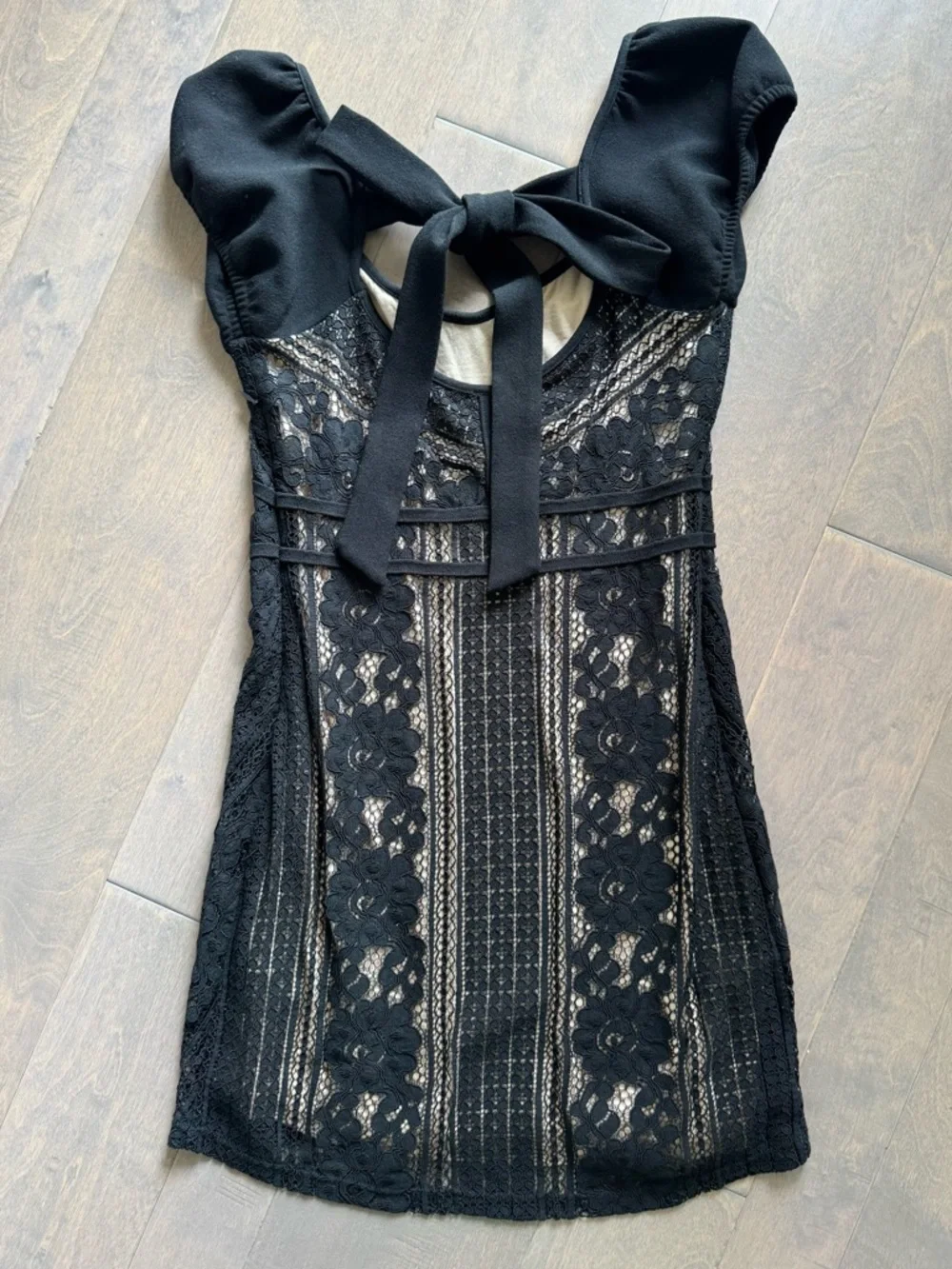 NWOT Free People Black Lace Mini Dress with Nude Lining